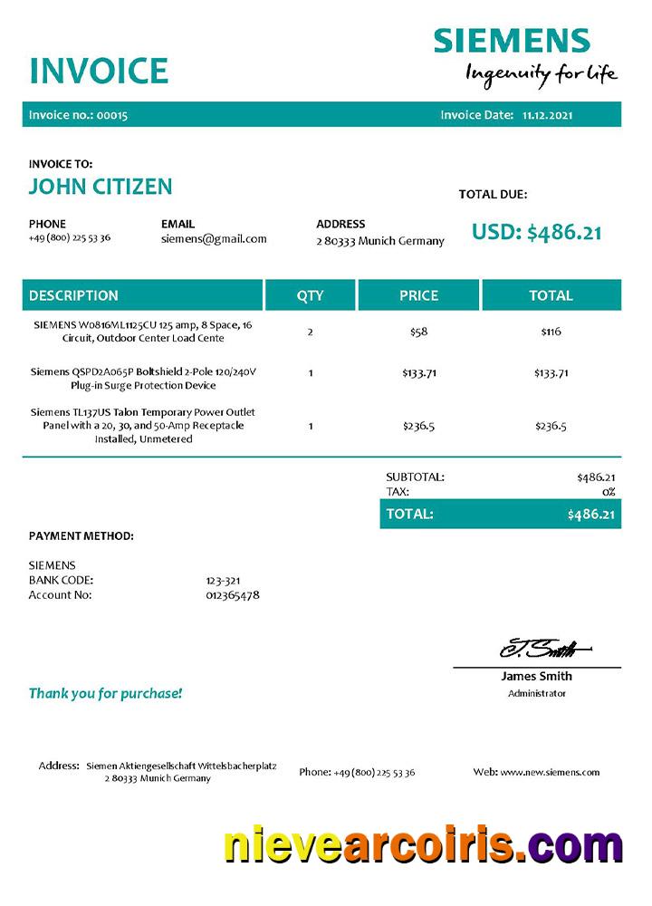 USA Siemens invoice